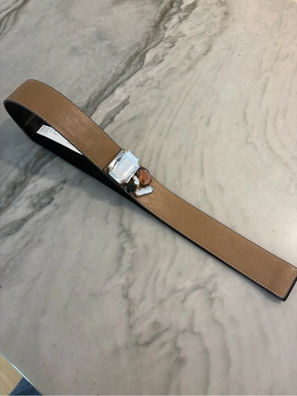 Women’s Tan Leather Belt with Crystal Accent